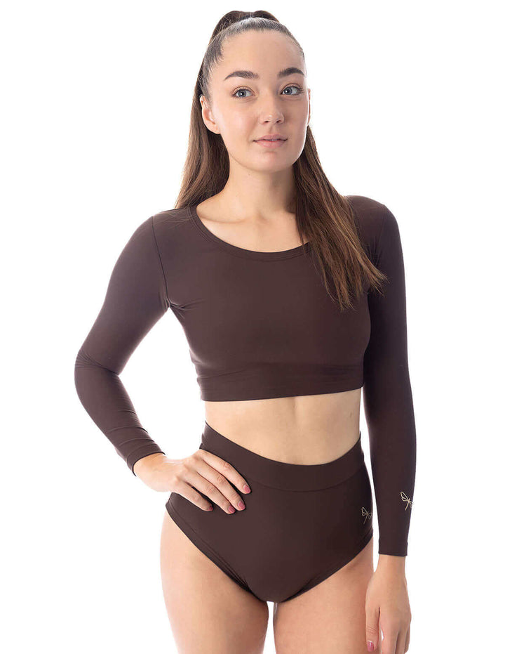 Long sleeve sports crop top Pavi | Crop Top | Color: petrol | Gymnastics crop top | Long Sleeve | Dragonfly Clothing and Yoga Wear