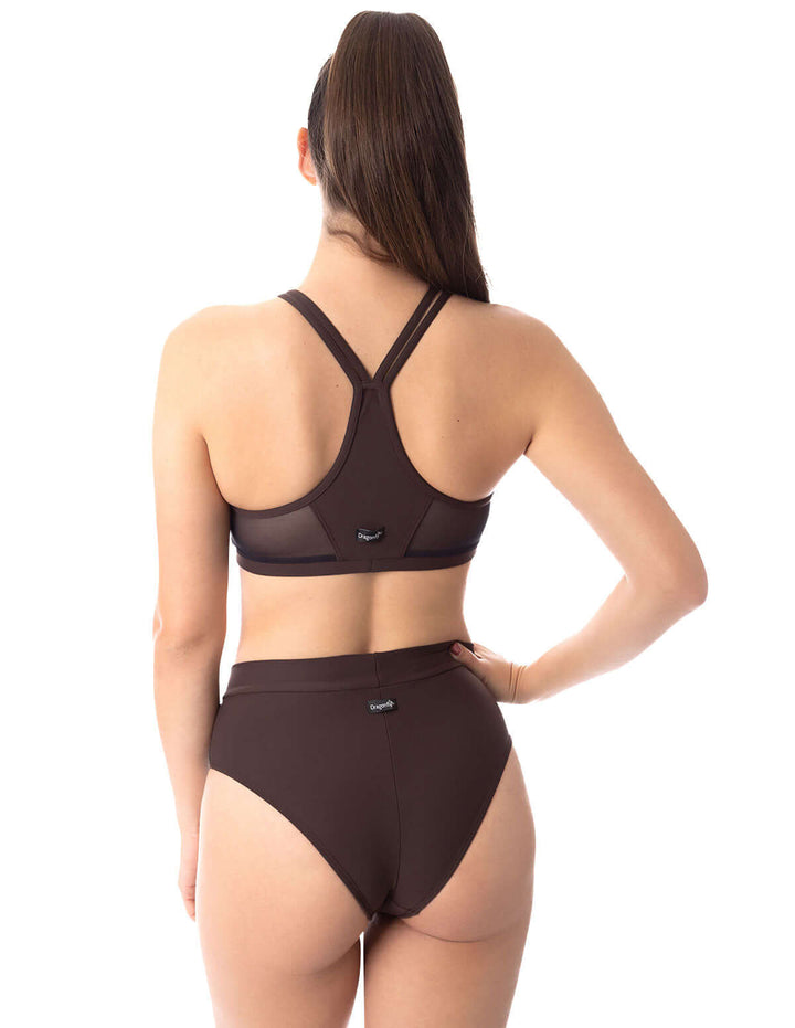 Mesh pole shorts Molly, high-waisted design with mesh cutouts, back view showcasing perfect fit for pole dancing.