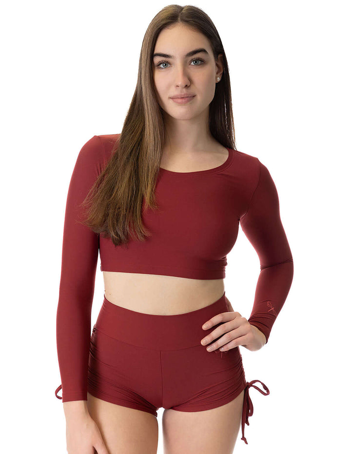 | Shorts | Color: burgundy | High Waist Drawstring Pole Shorts | Pole dance šortky se stahovacími šňůrkami | Short pole dance avec drawstrings