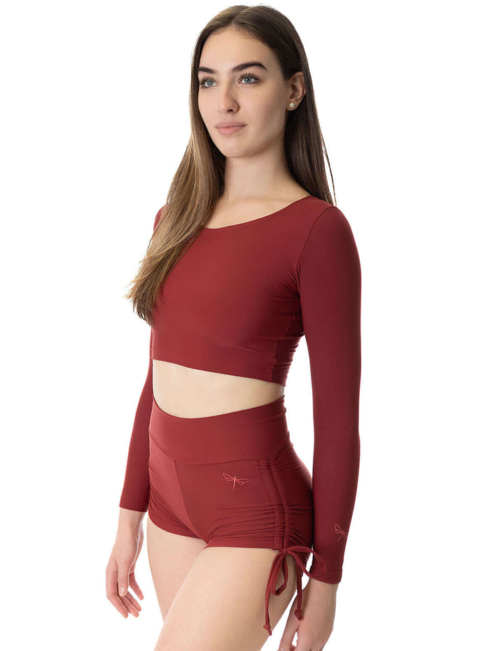 | Shorts | Color: burgundy | High Waist Drawstring Pole Shorts | Pole dance šortky se stahovacími šňůrkami | Short pole dance avec drawstrings