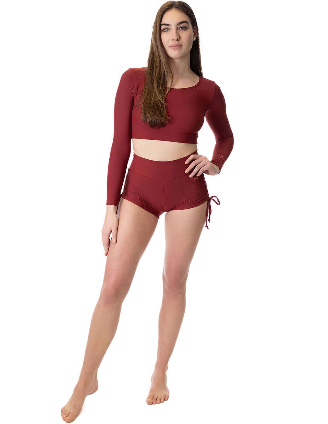 | Shorts | Color: burgundy | High Waist Drawstring Pole Shorts | Pole dance šortky se stahovacími šňůrkami | Short pole dance avec drawstrings