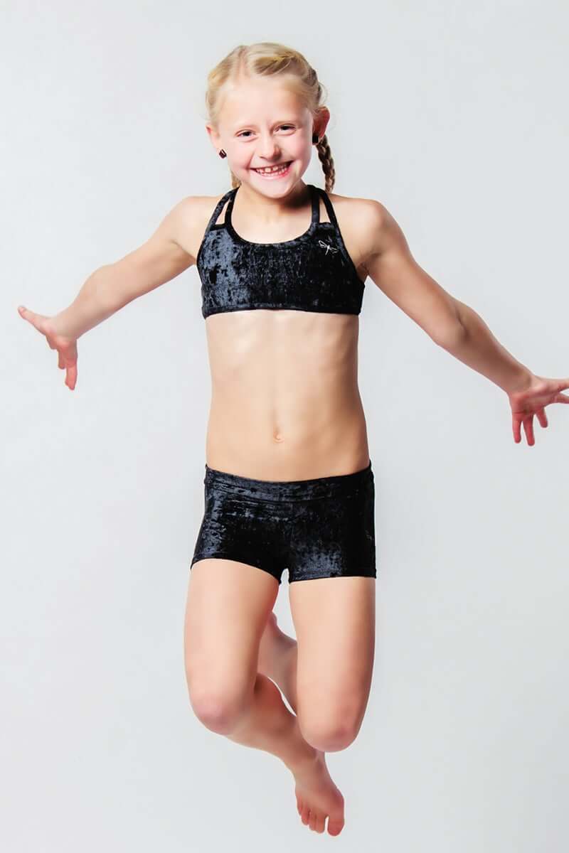 Kids - Girls' Pole Dance Shorts Elsa | Activewear | Color: black velvet | Kids Pole Shorts | Girls Pole Dance Shorts | Dětské pole dance šortky | Madchen Pole Shorts | Pole short enfants | Dragonfly Pole Dance Clothing and Bikram Hot Yoga Wear | Dětské Ob