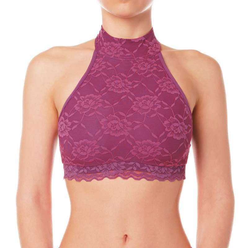 Lace sports bra Lisette | Sportovní podprsenka za krk s krajkou - Lisette | Color: red lace | Women's sports bra | Dragonfly Pole Dance Clothes and Bikram Hot Yoga Outfit