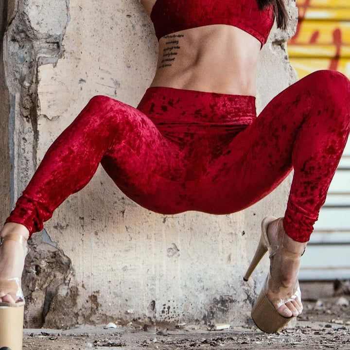 Velvet leggings Adriana | Sametové legíny | Color: red velvet | Yoga Leggings | Dragonfly Pole Wear and Bikram Hot Yoga Clothes