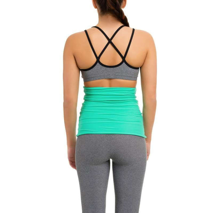 Back warmer for dance warm-up and stretching, worn by a person in activewear, showcasing comfort and support.