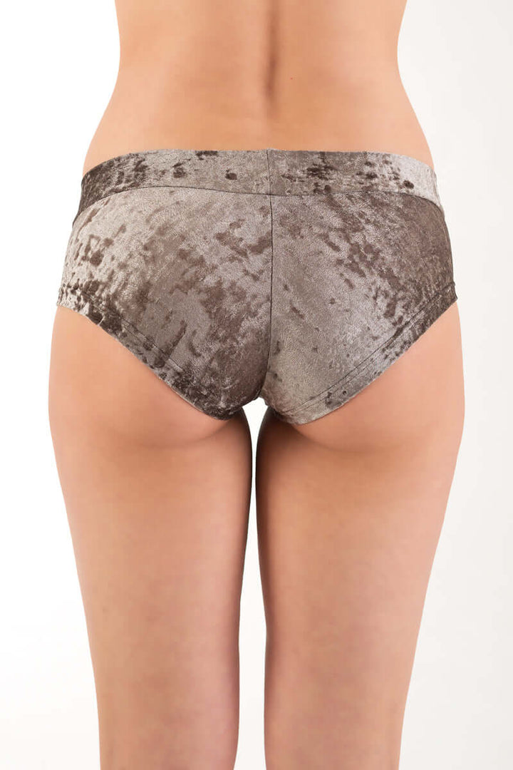 Back view of Velvet booty shorts showcasing soft fabric design, ideal for pole dancing and yoga.