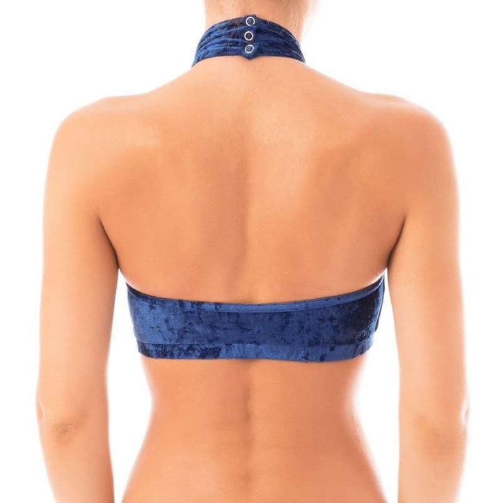 Velvet halter top Lisette | Sports bra | Color: purple velvet | Women's sports bra | Dragonfly Pole Dance Clothes and Bikram Hot Yoga Outfit
