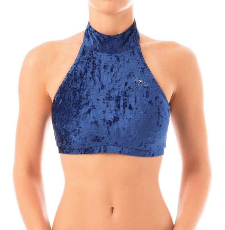 Velvet halter top Lisette | Brassière sport halter dos nu en velours | Color: purple velvet | Women's sports bra | Dragonfly Pole Dance Clothes and Bikram Hot Yoga Outfit