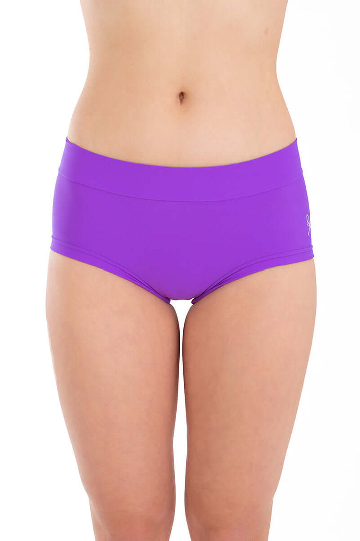 Mid rise pole dance shorts - Mandy in vibrant purple color, showcasing a comfortable fit and minimalistic design.