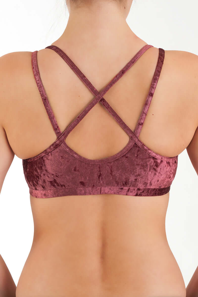 Velvet sports bra Nicole | Sports bra | Color: bronze velvet | Women's sports bra | Dragonfly Pole Dance Clothes and Bikram Hot Yoga Outfit