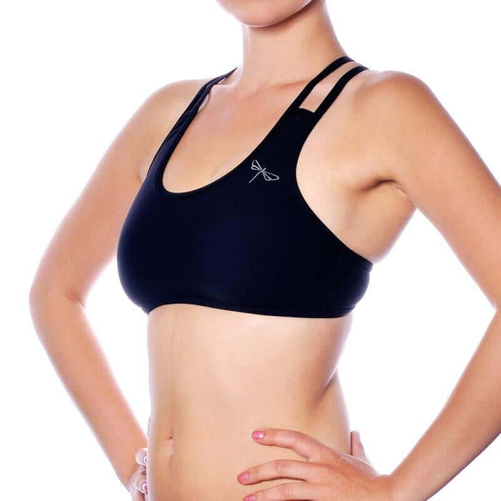 Double shoulder straps sports bra | Sports bra | Color: yellow | Women's sports bra | Dragonfly Pole Dance Clothes and Bikram Hot Yoga Outfit