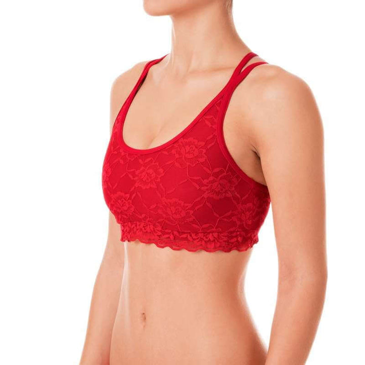 Lace sports bra Nicole | Sport-BH mit Spitze | Color: red lace | Women's lace sports bra | Dragonfly Pole Dance Clothes and Bikram Hot Yoga Outfit