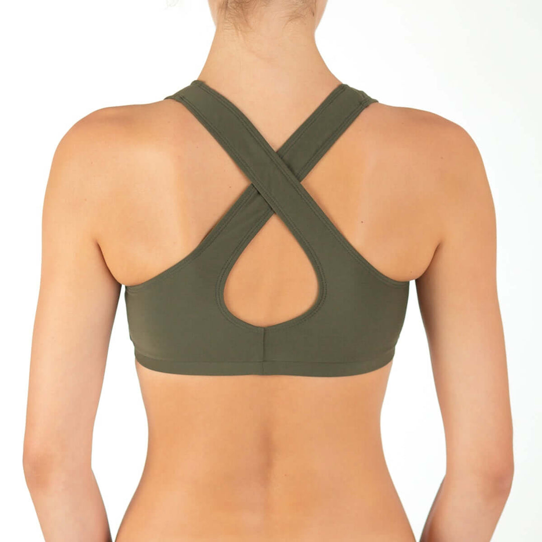 Racerback sportsbra Kiley | Sports bra | Color: khaki | Women's sports bra | Dragonfly Pole Dance Clothes and Bikram Hot Yoga Outfit