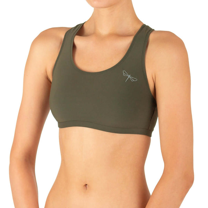 Racerback sportsbra Kiley | Sports bra | Color: khaki | Women's sports bra | Dragonfly Pole Dance Clothes and Bikram Hot Yoga Outfit