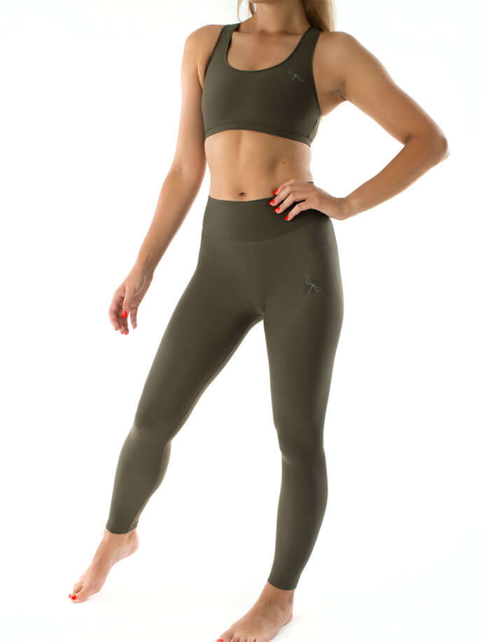 Racerback sportsbra Kiley | Sports bra | Color: khaki | Women's sports bra | Dragonfly Pole Dance Clothes and Bikram Hot Yoga Outfit
